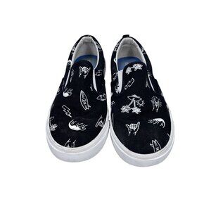 Old Navy Black Graphic Slip-On Shoes Space-Themed Print Canvas Upper Comfortable